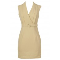 Day At The Museum Designer Belted Dress in Beige